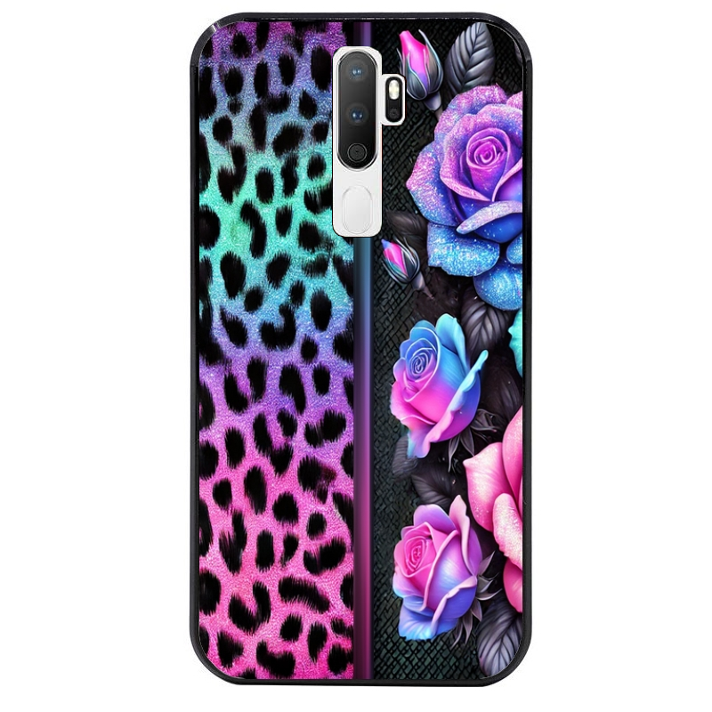 Coque noire taperso pour OPPO A5 A9 2020 avec motif leopard et fleur protection antichoc personnalisée