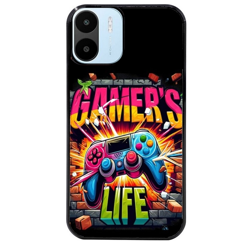 Coque noire taperso pour Redmi A1 et A2 avec motif gamer life protection antichoc personnalisée