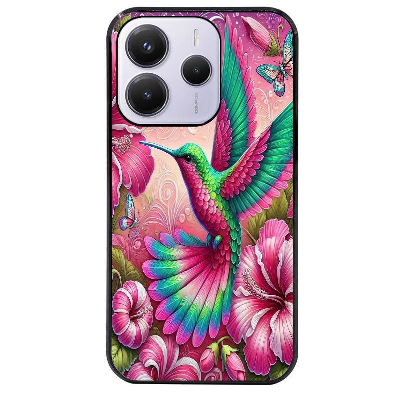 Coque noire taperso pour Redmi Note 14 et PRO PLUS 4G 5G avec motif colibri et fleurs protection antichoc personnalisée