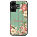 Coque noire taperso pour POCO M6 4G avec motif bois et fleur avec votre prenom protection antichoc personnalisée