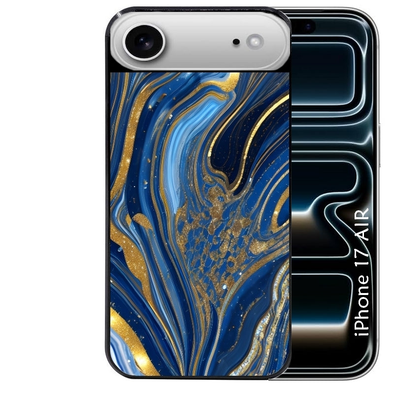 Coque noire taperso pour Iphone 17 17E AIR MAX PRO avec motif marbre bleu agathe protection antichoc personnalisée