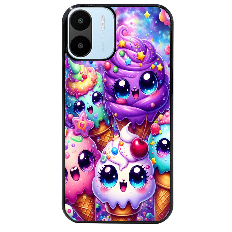 Coque noire taperso pour Redmi A1 et A2 avec motif anime ice cream kawaii protection antichoc personnalisée
