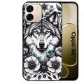 Coque noire taperso pour OPPO A6 A6X 4G et 5G avec motif loup et fleur protection antichoc personnalisée