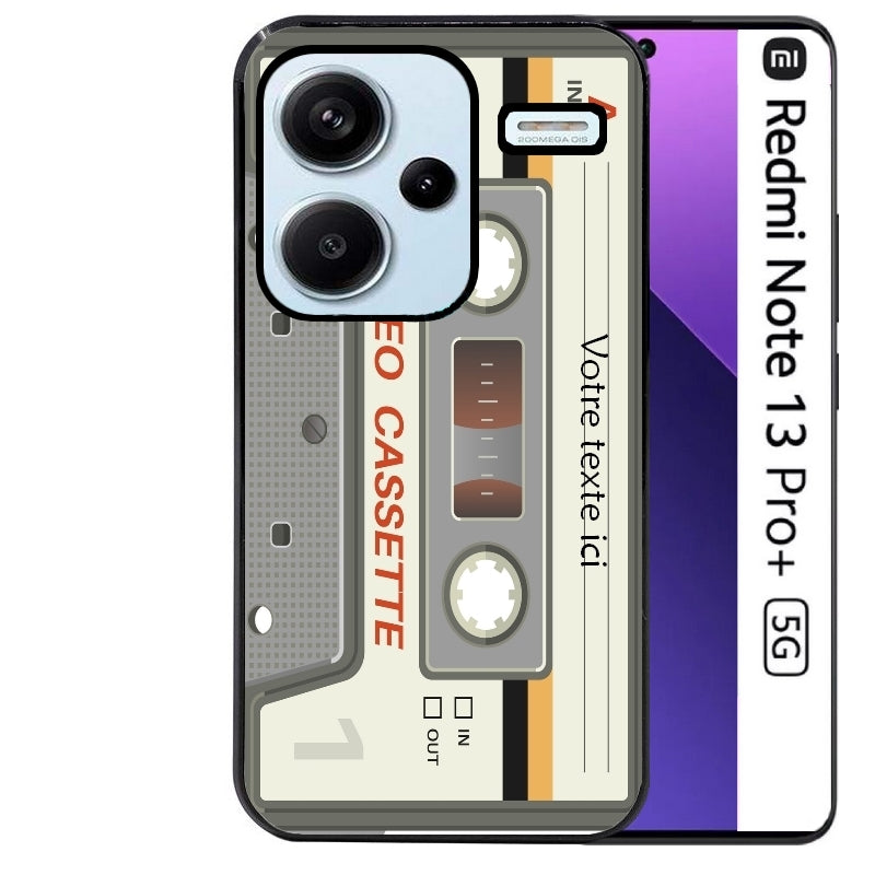 Coque noire taperso pour Redmi Note 13 PRO PLUS 5G avec motif cassette grise personnalisable protection antichoc personnalisée