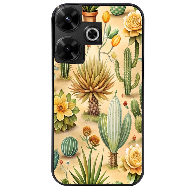 Coque noire taperso pour POCO M6 4G avec motif cactus et succulent protection antichoc personnalisée
