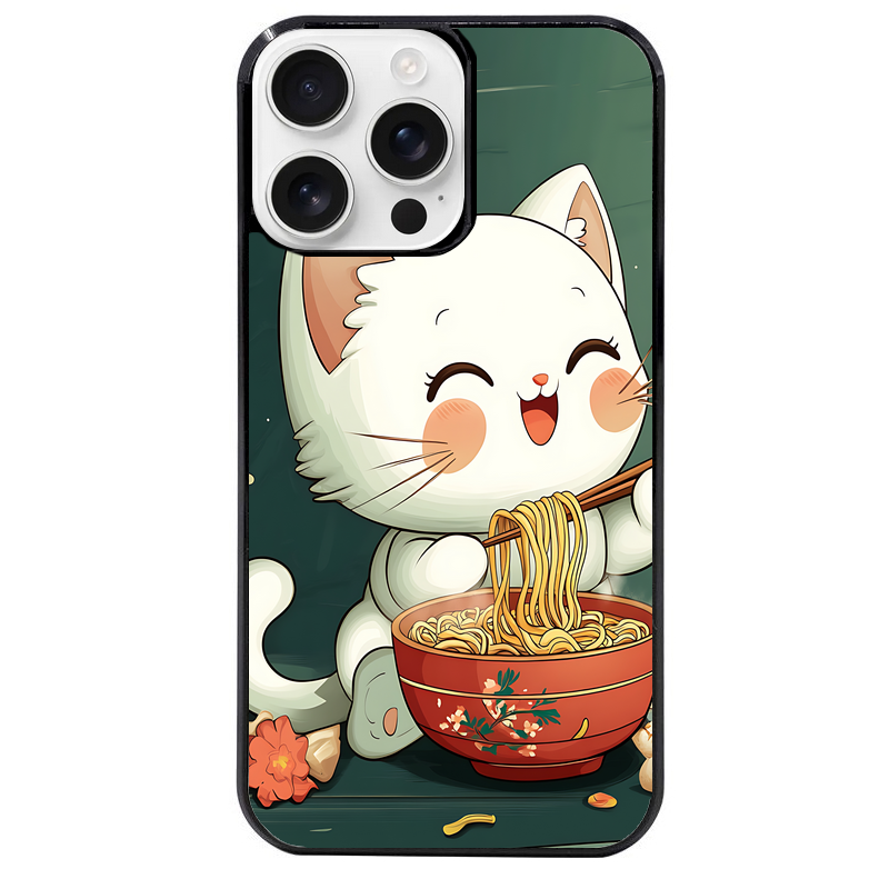 Coque noire taperso pour Iphone 16 16E PLUS MAX PRO avec motif chat ramen nuage protection antichoc personnalisée