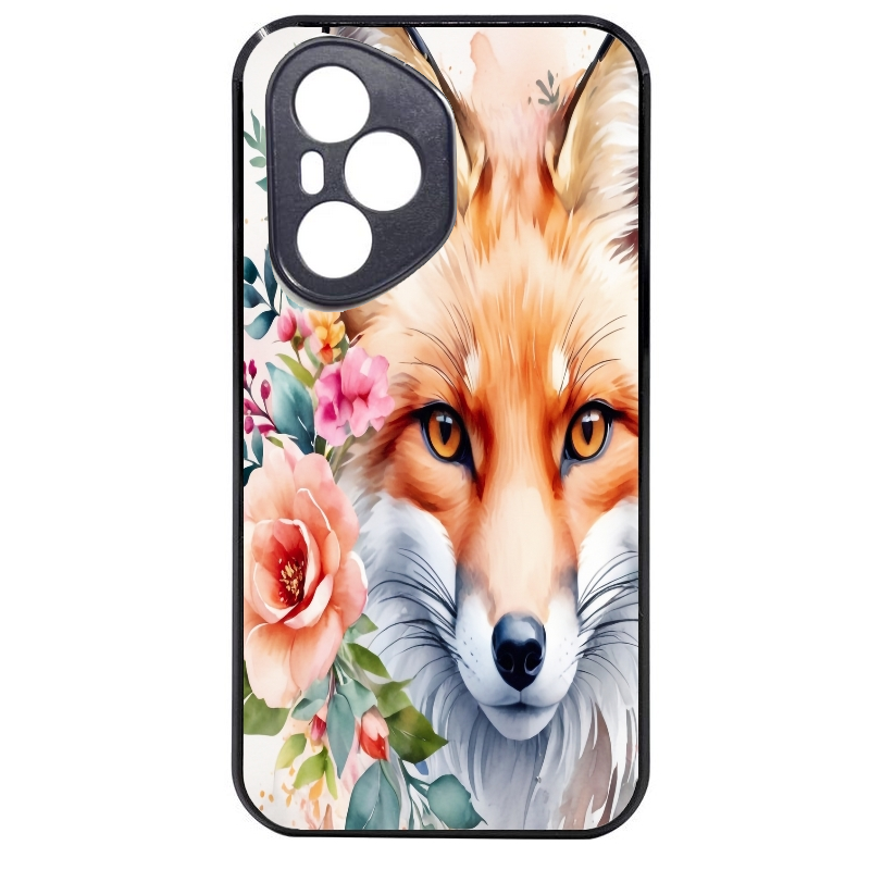 Coque noire taperso pour Honor 400 et Lite Pro Smart avec motif renard fox et fleurs protection antichoc personnalisée