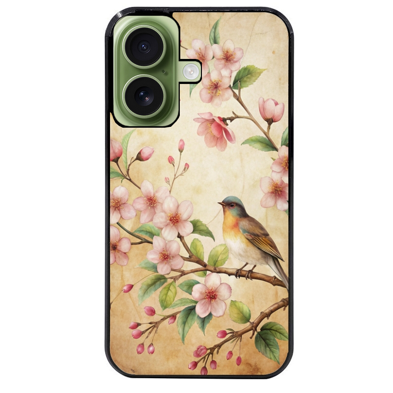 Coque noire taperso pour Iphone 17 17E AIR MAX PRO avec motif fleur et colibri protection antichoc personnalisée