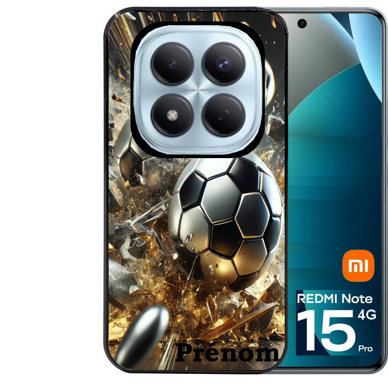 Coque noire taperso pour Redmi Note 15 et PRO PLUS 4G 5G avec motif foot metal personnalisee protection antichoc personnalisée