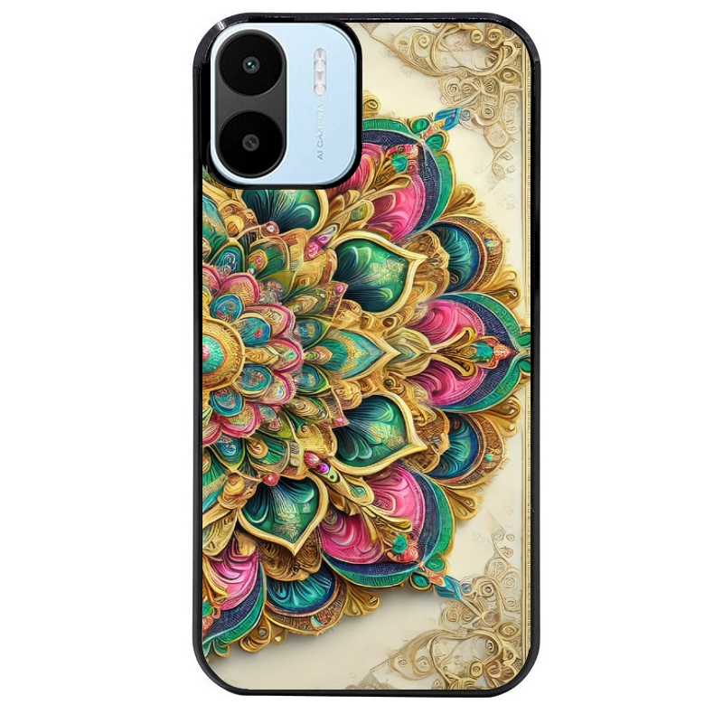 Coque noire taperso pour Redmi A1 et A2 avec motif mandala 3 protection antichoc personnalisée