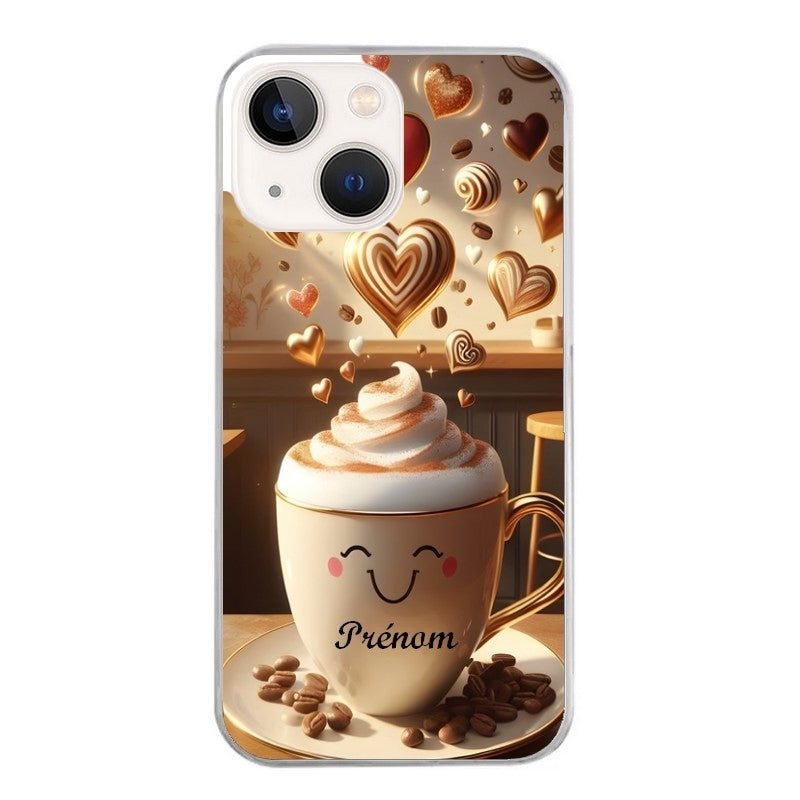 Coque taperso pour Iphone 13 et PRO MINI PRO MAX avec motif cafe love morning personnalise protection antichoc personnalisée