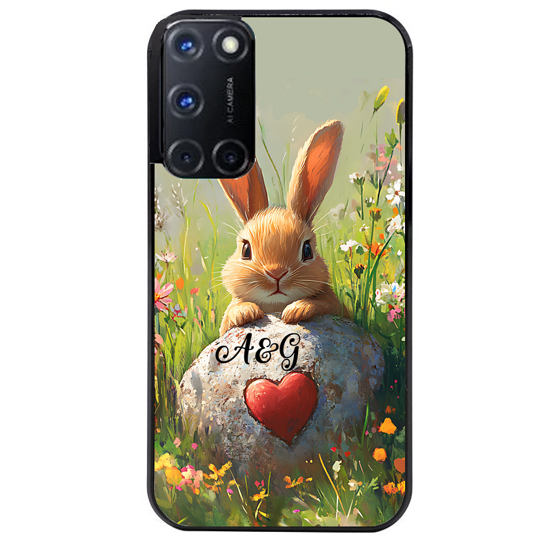 Coque noire taperso pour OPPO Reno 8 LITE avec motif lapin et fleurs personnalisee protection antichoc personnalisée