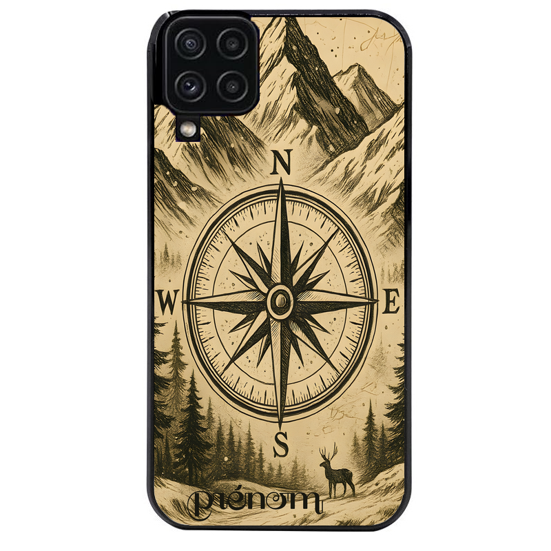 Coque noire taperso pour galaxy A22 A32 A52 A52S 4G 5G  avec motif voyage et boussole protection antichoc personnalisée