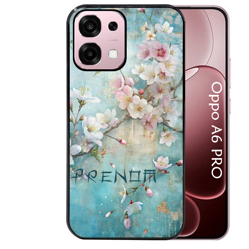 Coque noire taperso pour OPPO A6 PRO 4G et 5G avec motif fleur sakura personnalisee protection antichoc personnalisée