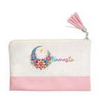 Pochette motif namaste lune en toile et simili cuir