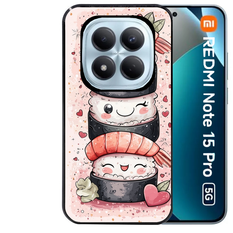 Coque noire taperso pour Redmi Note 15 et PRO PLUS 4G 5G avec motif sushi kawai anime protection antichoc personnalisée