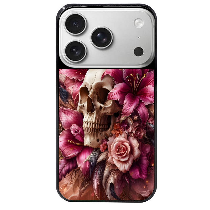 Coque noire taperso pour Iphone 17 17E AIR MAX PRO avec motif tete de mort skull plume protection antichoc personnalisée