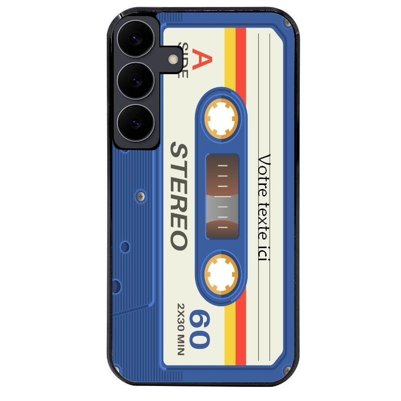 Coque noire taperso pour galaxy A06 A16 A26 A36 A56 personnalisable avec motif cassette bleu protection antichoc personnalisée