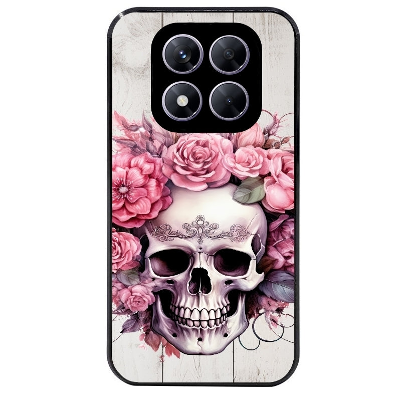 Coque noire taperso pour Redmi Note 14 et PRO PLUS 4G 5G avec motif tete de mort floral protection antichoc personnalisée