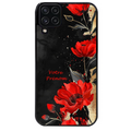 Coque noire taperso pour galaxy A22 A32 A52 A52S 4G 5G  avec motif fleur rouge avec prenom protection antichoc personnalisée