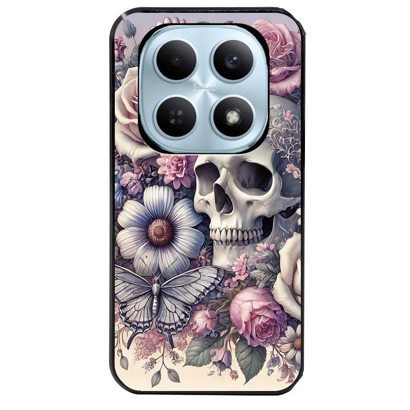 Coque noire taperso pour POCO M8 5G et PRO 5G avec motif tete de mort pastel protection antichoc personnalisée