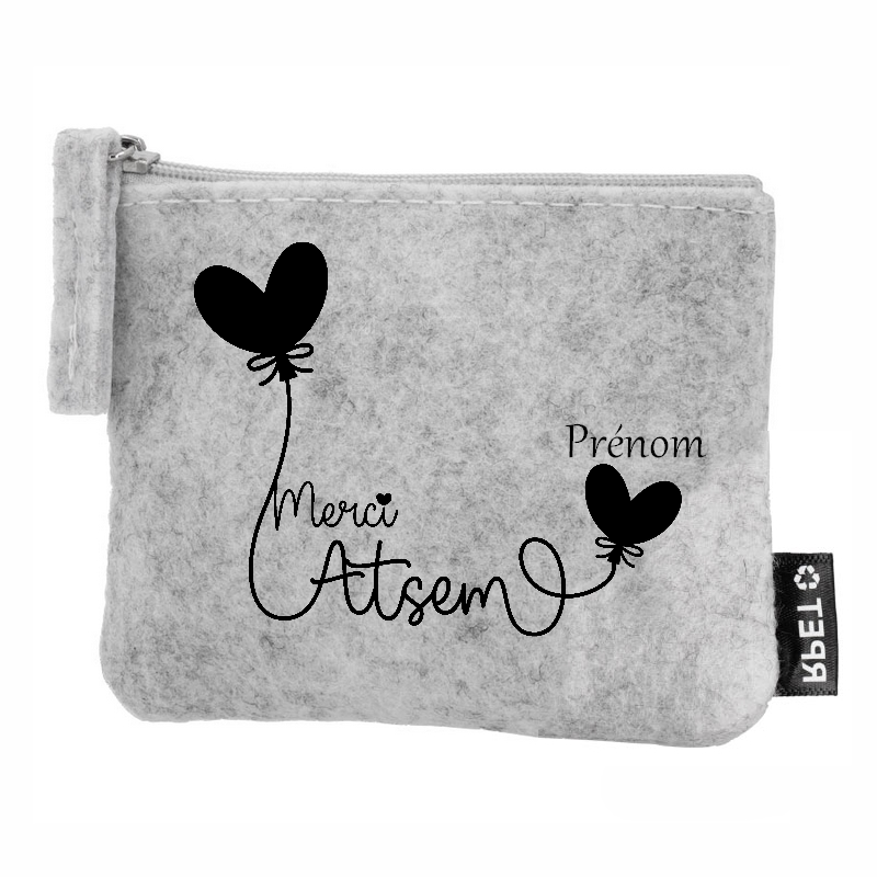 Porte monnaie personnalisé Atsem merci en feutrine en feutrine