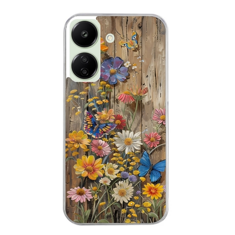 Coque taperso pour POCO C65 4G avec motif bois et papillon 1 protection antichoc personnalisée