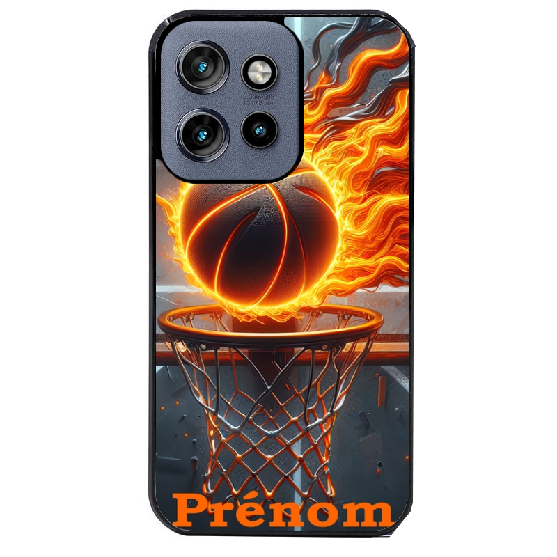 Coque noire taperso pour Moto Edge 60 et Neo Fusion Pro avec motif basket flamme personnalisee protection antichoc personnalisée