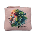 Porte monnaie personnalisé motif lion jungle rose clair en feutrine en feutrine