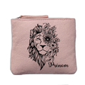 Porte monnaie personnalisé motif lion fleurs rose clair en feutrine en feutrine