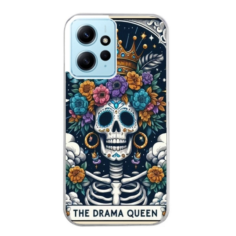 Coque taperso pour Redmi Note 12 4G 5G PRO 4G avec motif tete de mort drama queen protection antichoc personnalisée