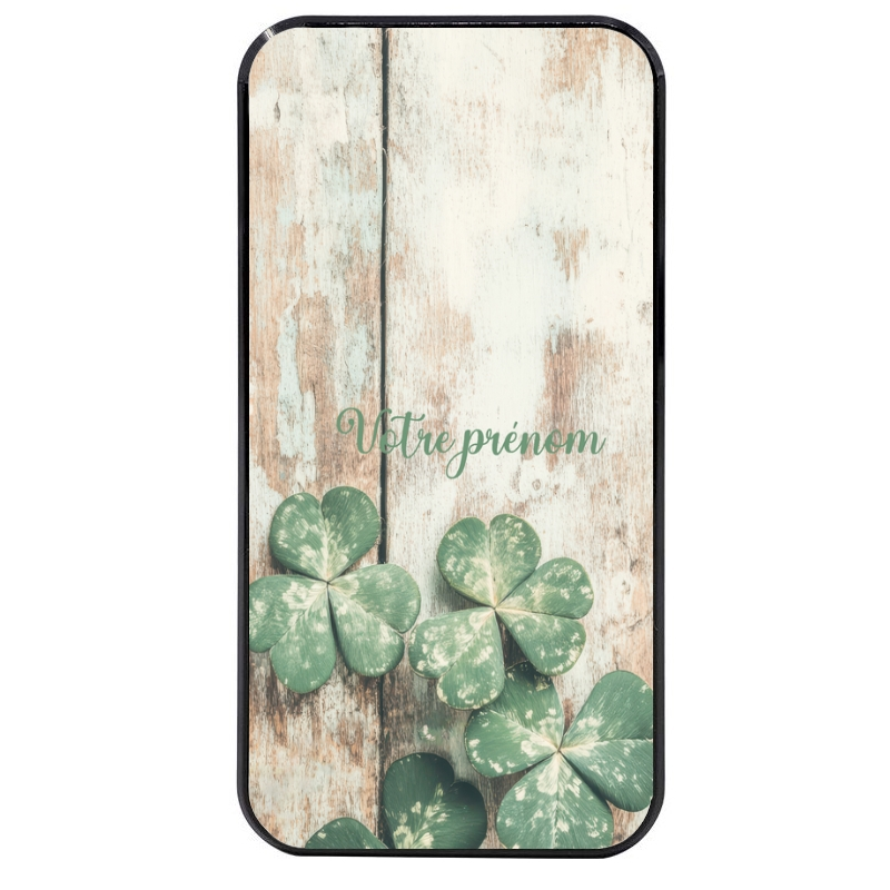 Coque noire taperso pour OPPO A6 A6X 4G et 5G avec motif bois et trefle personnalisee protection antichoc personnalisée