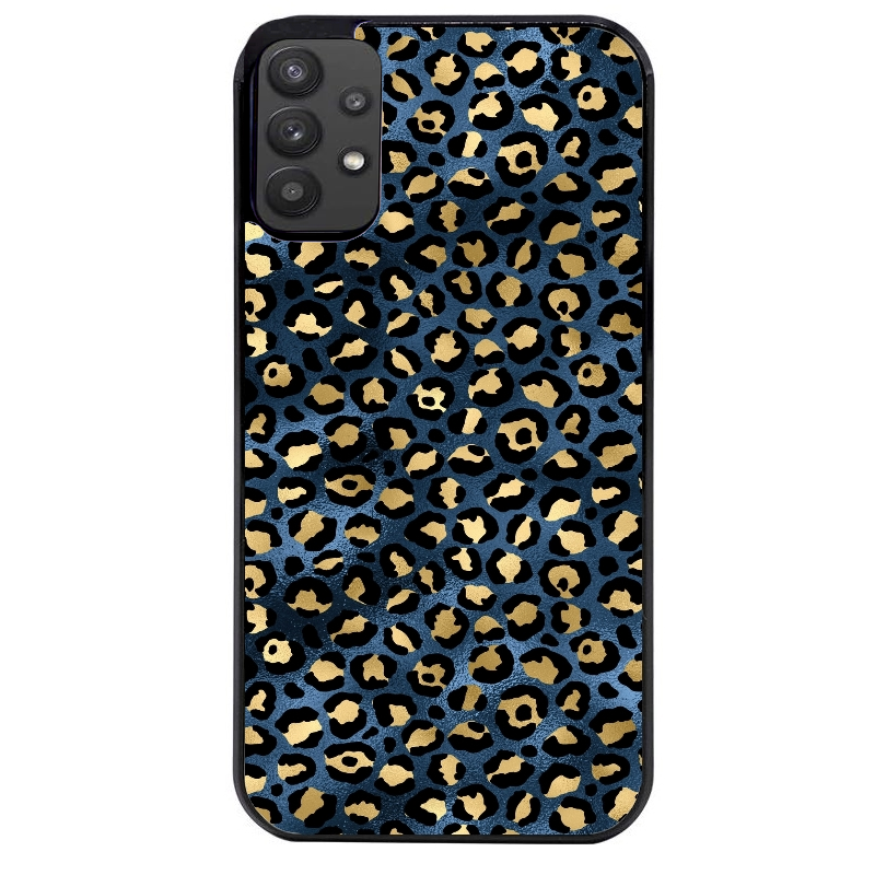 Coque noire taperso pour galaxy A22 A32 A52 A52S 4G 5G  avec motif leopard bleu protection antichoc personnalisée