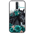 Coque noire taperso pour OPPO Reno 2 et 2Z avec motif cheval et fleurs personnalisee protection antichoc personnalisée