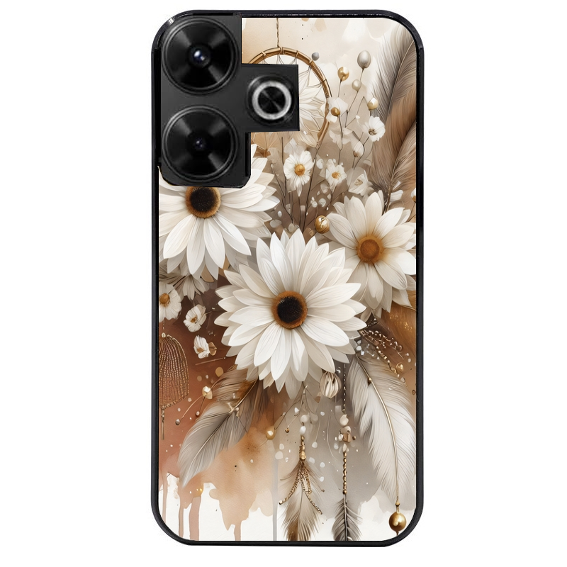 Coque noire taperso pour POCO M6 4G avec motif dreamcatcher marguerite protection antichoc personnalisée