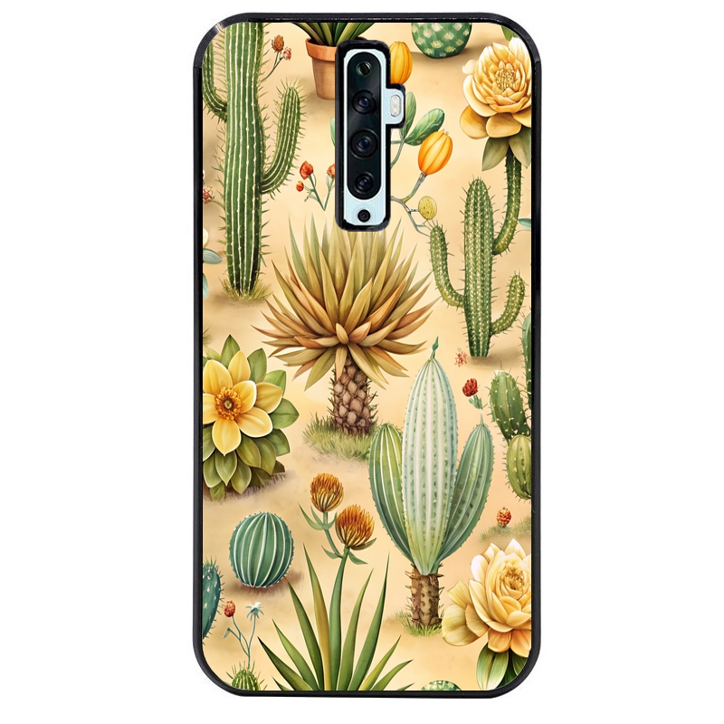 Coque noire taperso pour OPPO Reno 2 et 2Z avec motif cactus et succulent protection antichoc personnalisée