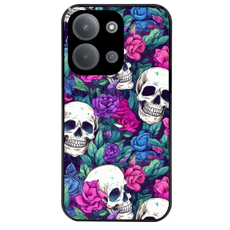 Coque noire taperso pour POCO C85 avec motif tete de mort violet protection antichoc personnalisée