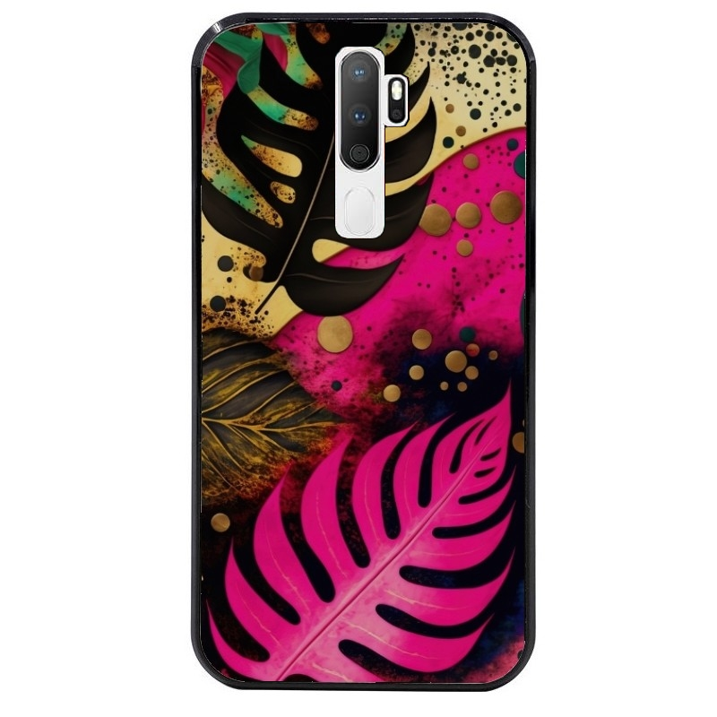 Coque noire taperso pour OPPO A5 A9 2020 avec motif tropical rose et des fleurs protection antichoc personnalisée