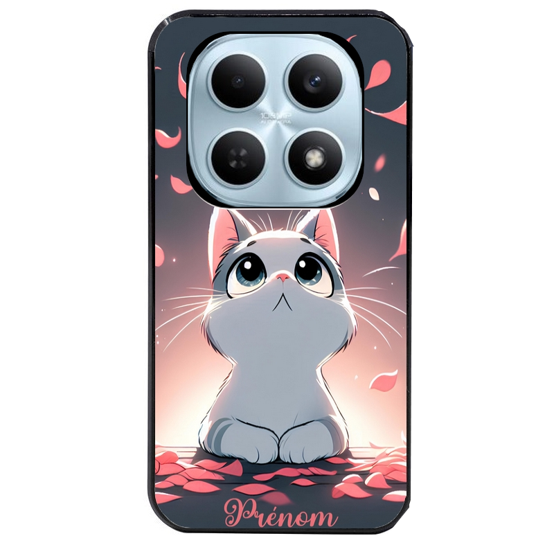 Coque noire taperso pour POCO M8 5G et PRO 5G avec motif chat anime avec votre prenom protection antichoc personnalisée