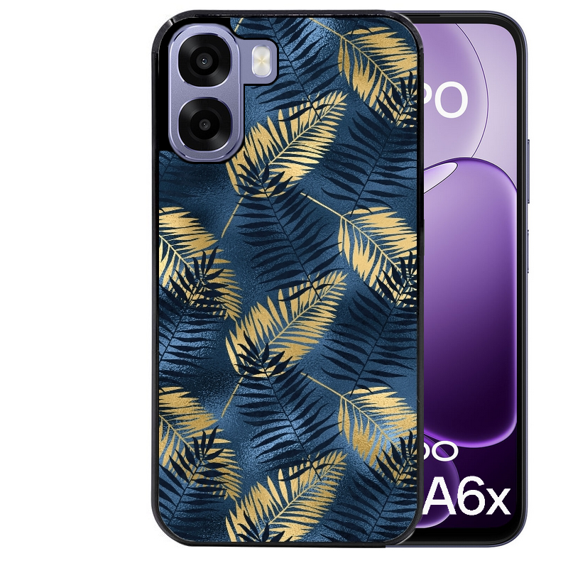 Coque noire taperso pour OPPO A6 A6X 4G et 5G avec motif palmier bleu protection antichoc personnalisée