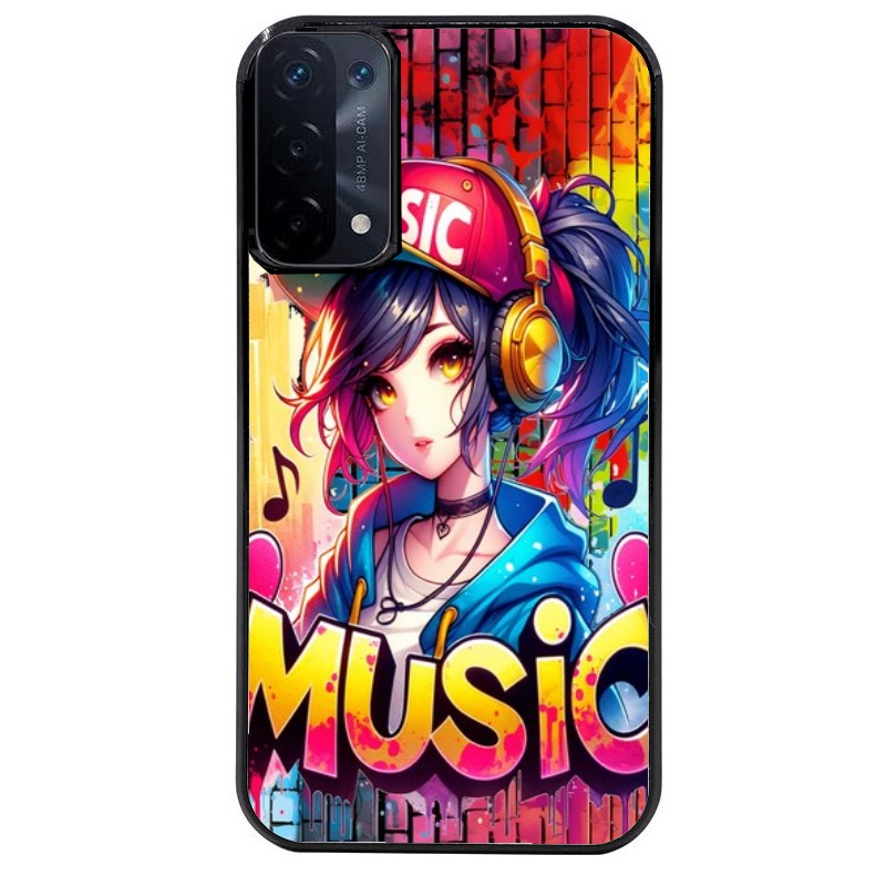 Coque noire taperso pour OPPO A54 et A74 5G avec motif anime manga et music protection antichoc personnalisée