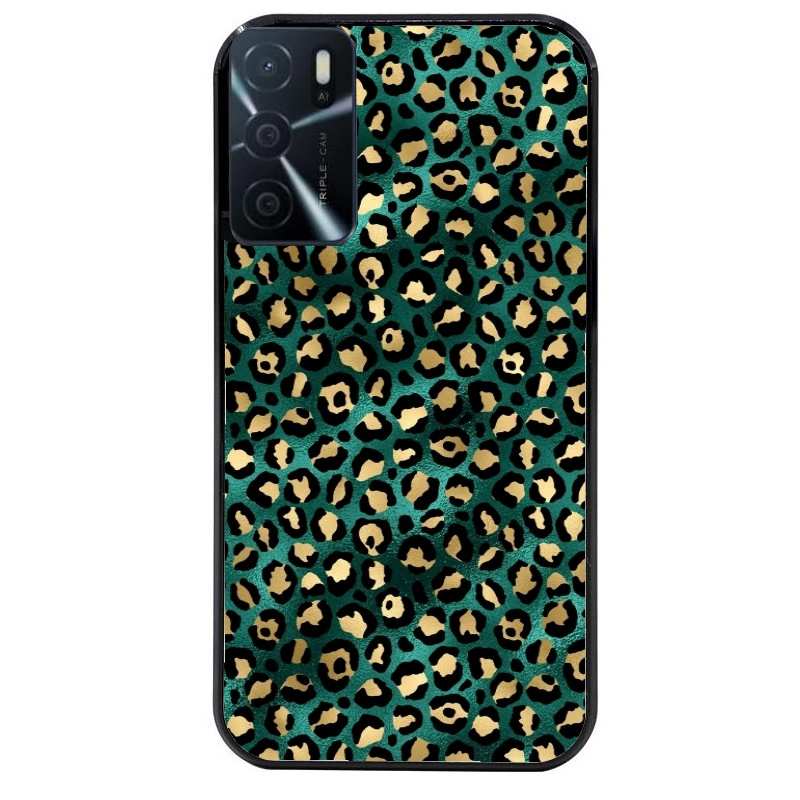 Coque noire taperso pour OPPO A16 et A16S avec motif leopard vert protection antichoc personnalisée