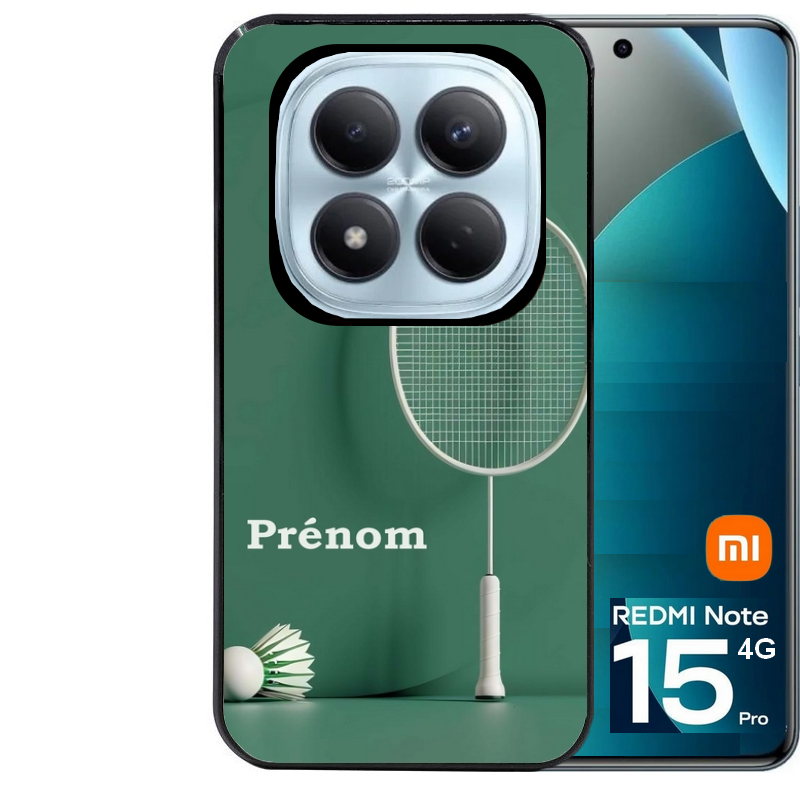 Coque noire taperso pour Redmi Note 15 et PRO PLUS 4G 5G avec motif badminton sport personnalise protection antichoc personnalisée