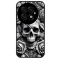 Coque noire taperso pour OnePlus 13 avec motif tete de mort fleur protection antichoc personnalisée