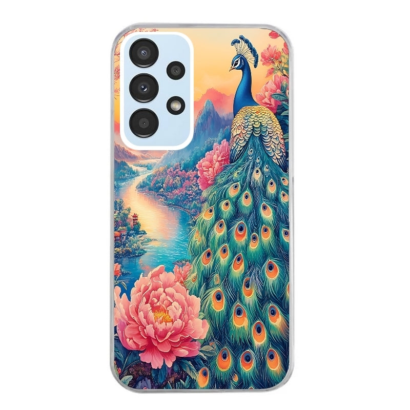 Coque taperso pour Galaxy A13 4G et 5G A23 A53 avec motif paon japan protection antichoc personnalisée