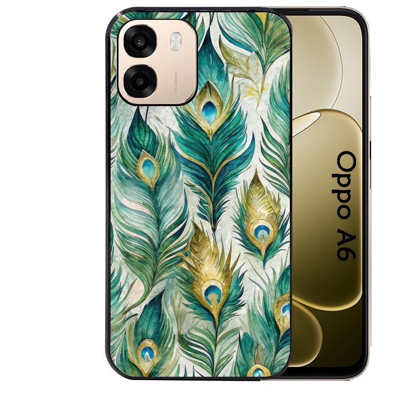 Coque noire taperso pour OPPO A6 A6X 4G et 5G avec motif paon plumes protection antichoc personnalisée