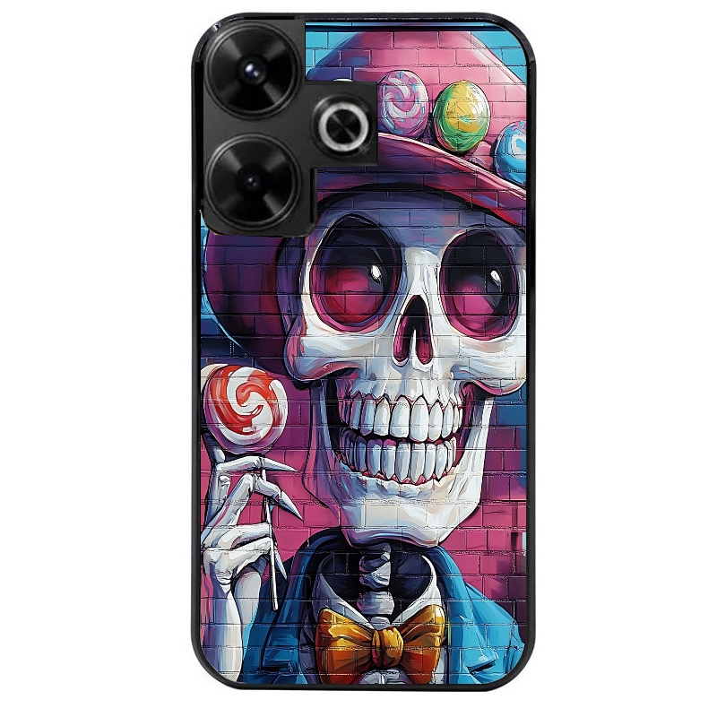 Coque noire taperso pour POCO M6 4G avec motif tete de mort tag protection antichoc personnalisée