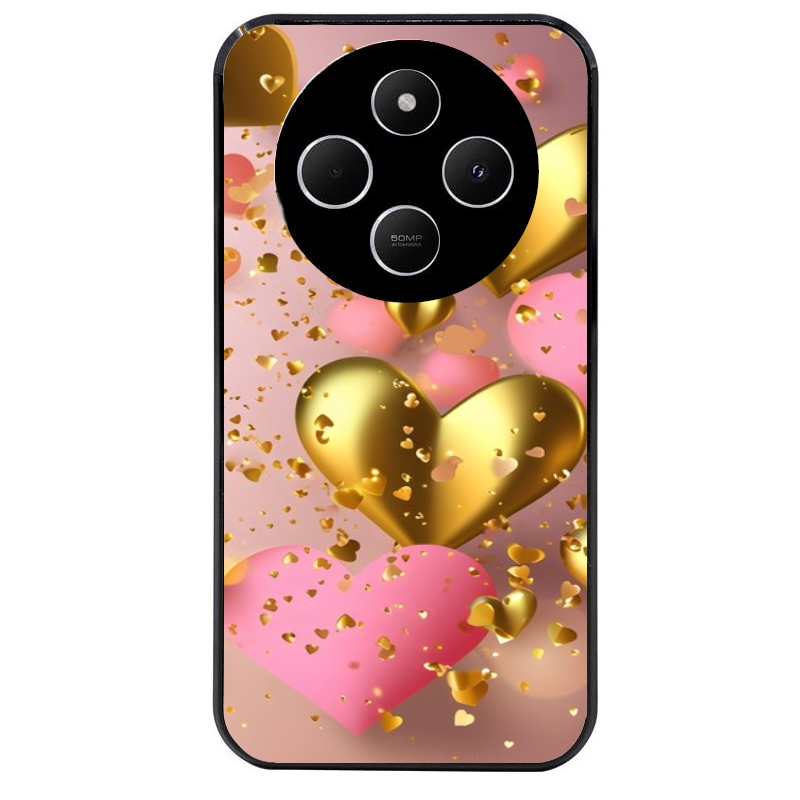 Coque noire taperso pour POCO C75 avec motif coeur rose protection antichoc personnalisée
