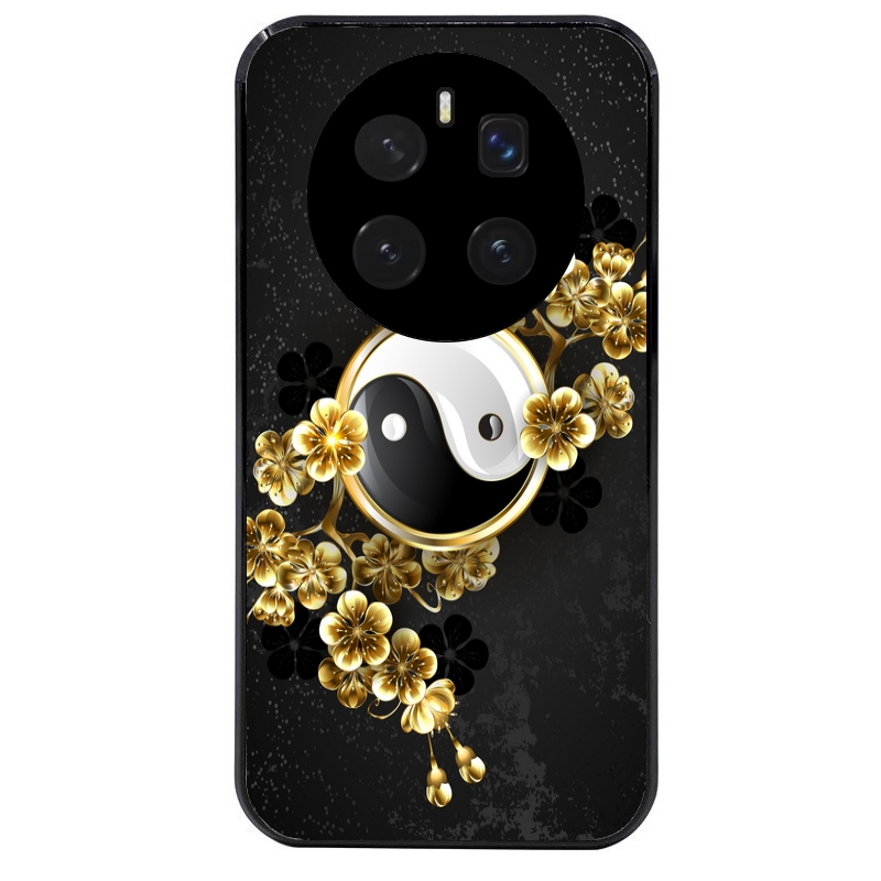 Coque noire taperso pour Magic 7 LITE et PRO avec motif yin yang et fleur protection antichoc personnalisée