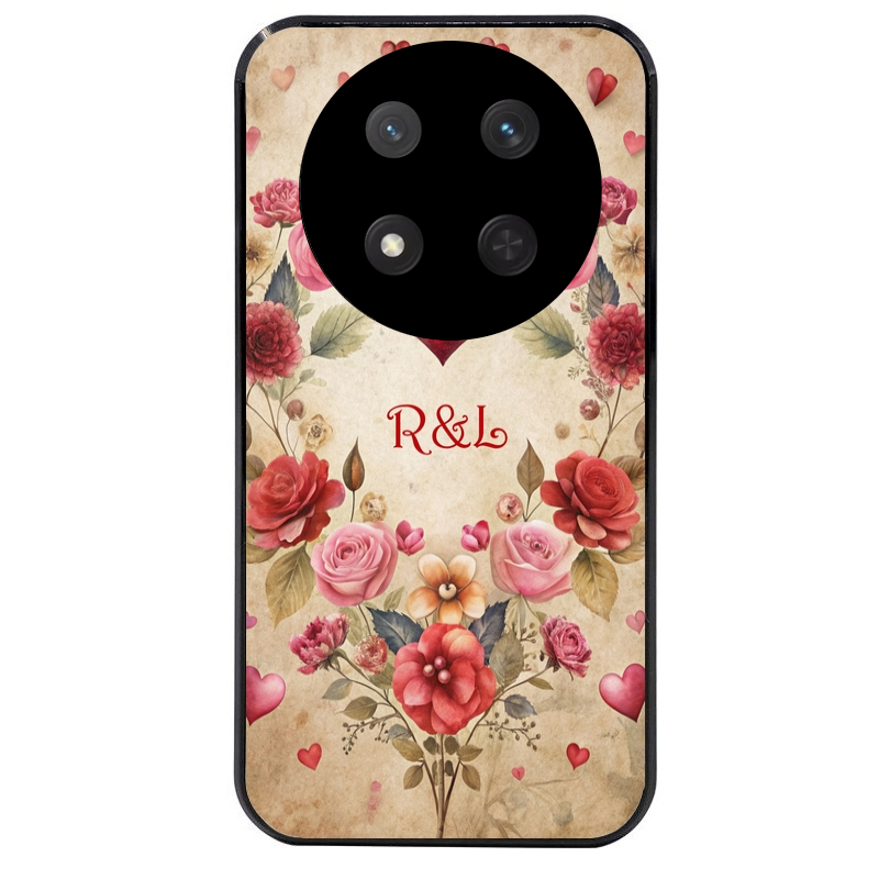 Coque noire taperso pour Magic 7 LITE et PRO avec motif coeur vintage et initiales personnalisee protection antichoc personnalisée